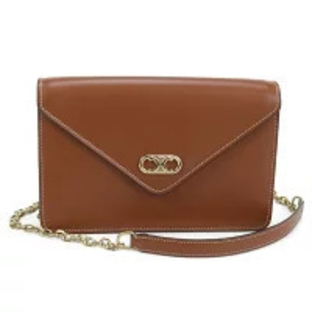 Celine Chain Wallet Compact Triomphe Brown